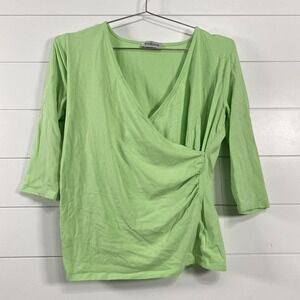 Kettlewell Top Womens Medium Green Wrap 3/4 Sleeve Pullover Soft Stretch Ruched